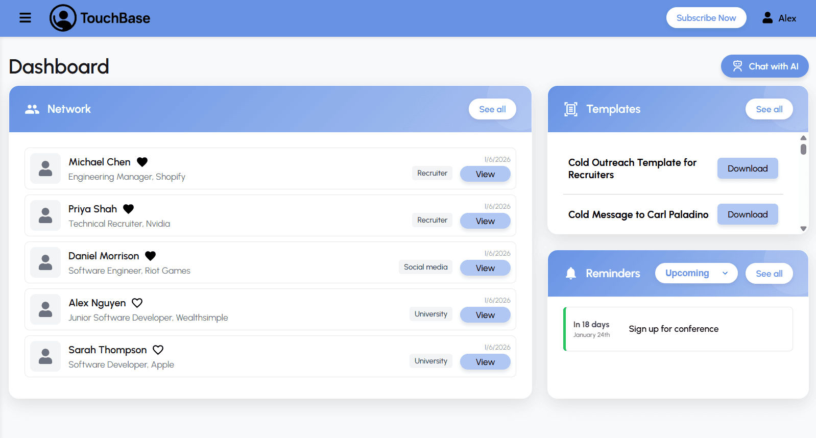 TouchBase Dashboard Screenshot